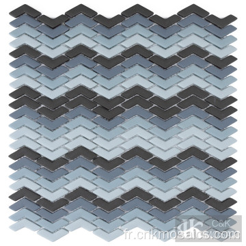 Carreau de mosaïque en verre chevron bleu gris en Soldes